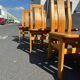 8 brutalist pine chairs, 1970s