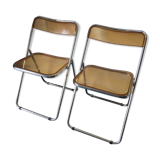 Seventies stainless steel and caramel chairs
