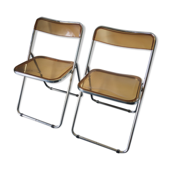 Seventies stainless steel and caramel chairs