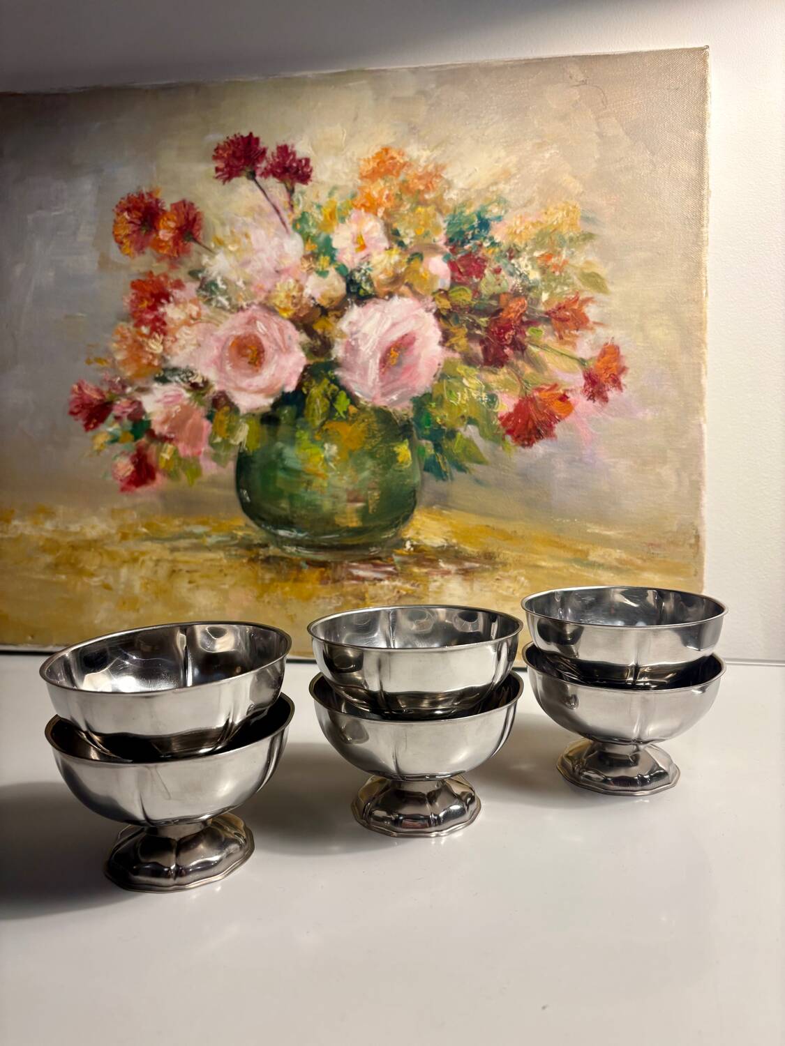 Set of 6 vintage silver-plated metal ice cream cups