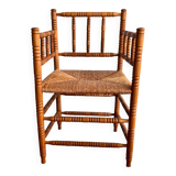 Antique Dutch bobbin chair with rush seating
