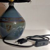Vintage potter's ceramic table lamp, raffia lampshade