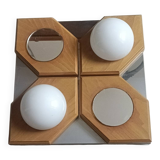 Geometric chrome and wood wall light