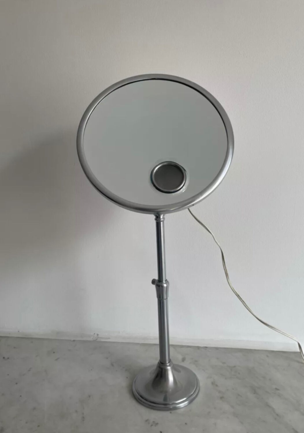 Vintage chrome Brot mirror, magnifying and illuminating, on adjustable stand, France 1960
