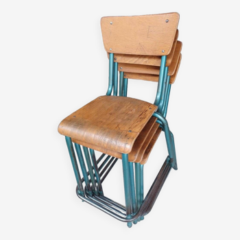 Lot de 4 anciennes chaises haute d'école, de lycée