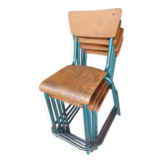 Lot de 4 anciennes chaises haute d'école, de lycée