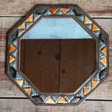Octagonal mirror to hang metal and vintage inlays