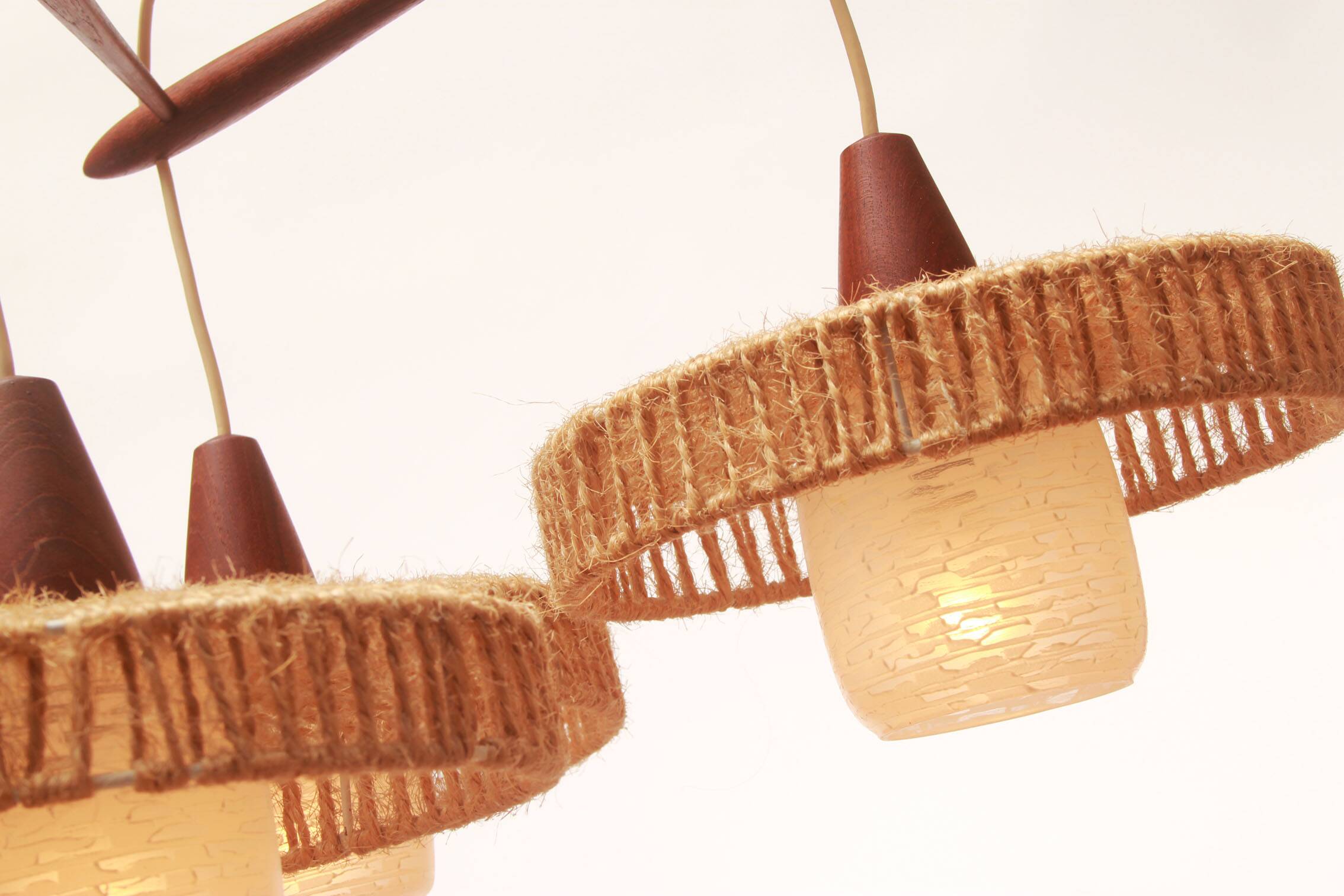 1960s teak ceilang lamp triangle