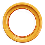 Miroir rond italien des années 1970 de la marque Salc, avec cadre en plastique jaune orangé.