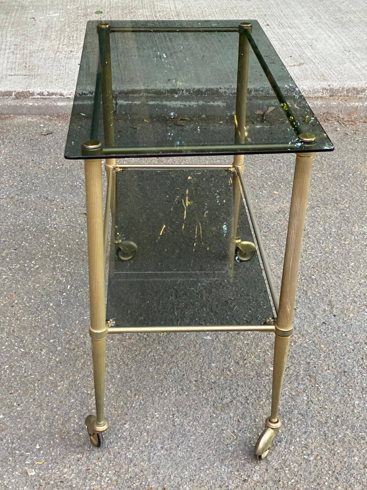 Desserte art déco verre fumé et laiton doré 1950