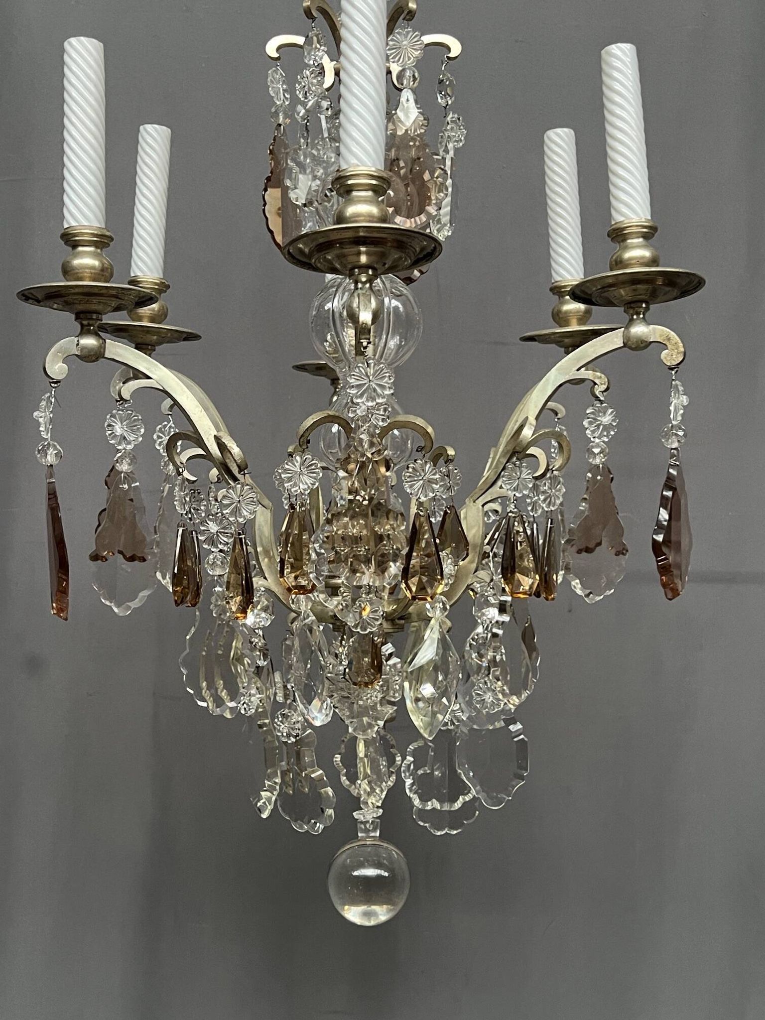 Antique French chandelier 170 cm with Louis XVI style chain in crystal.