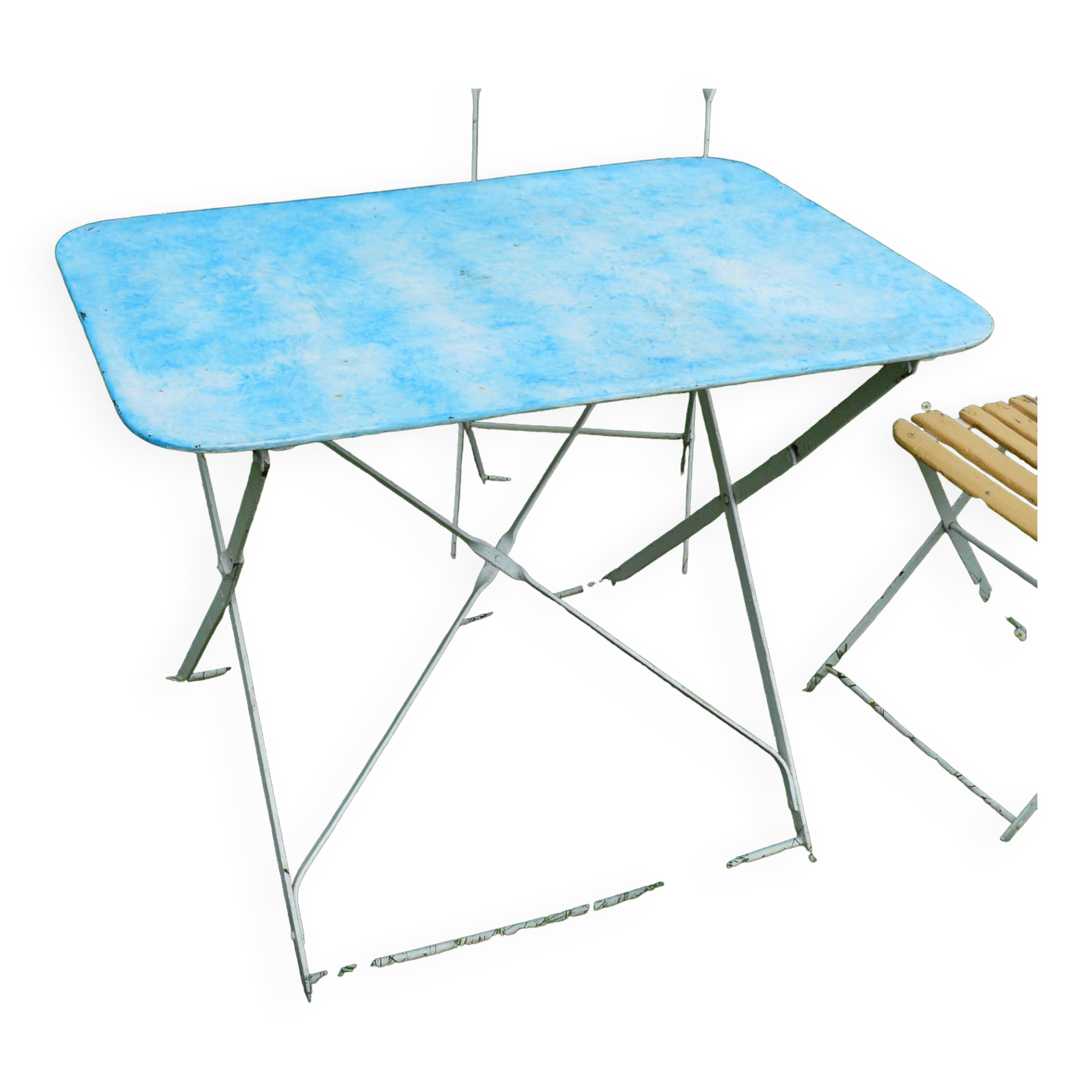Table de jardin pliante métal bleue