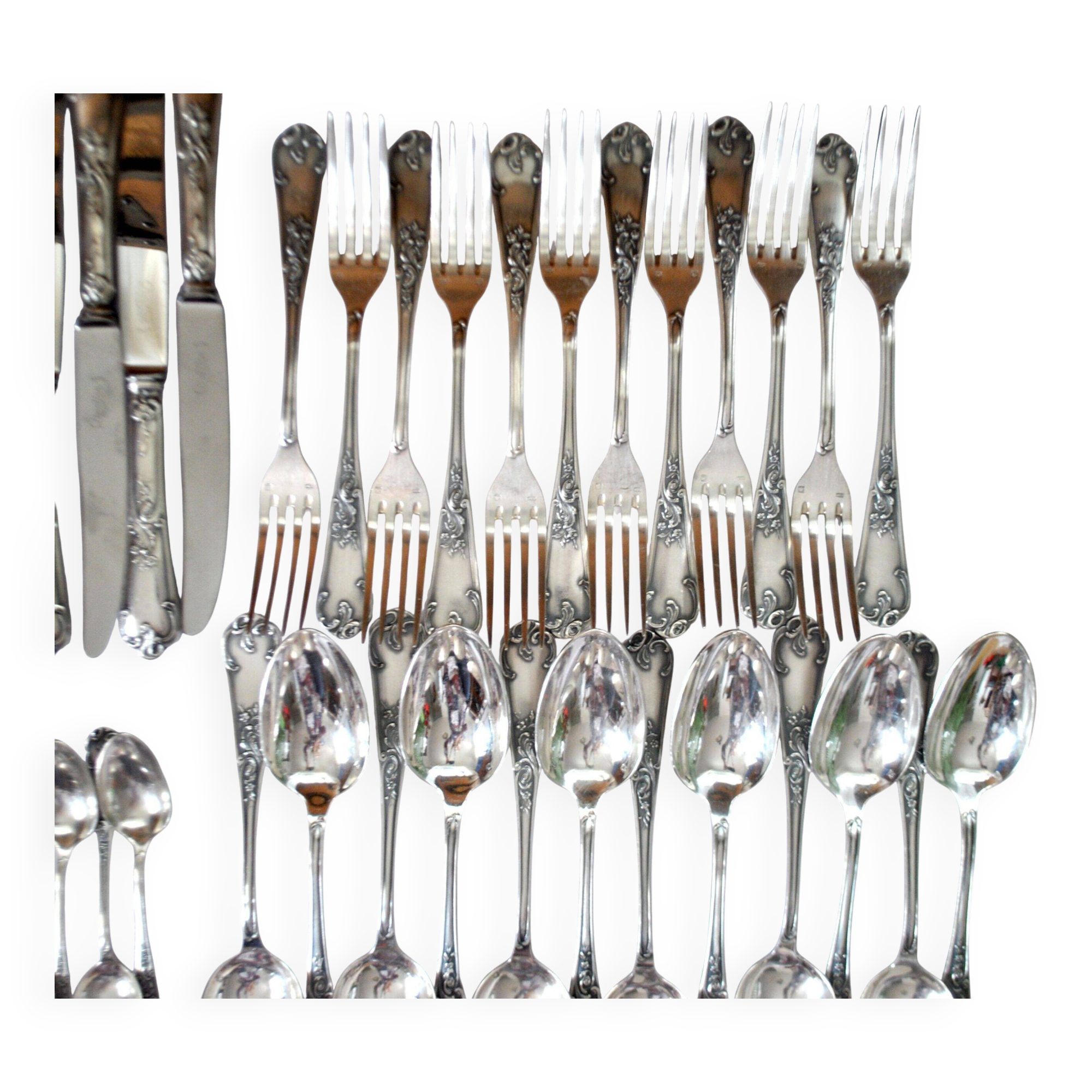 Deetjen cutlery set 48 silver-plated Louis XV rocaille table cutlery no. 25 Marly