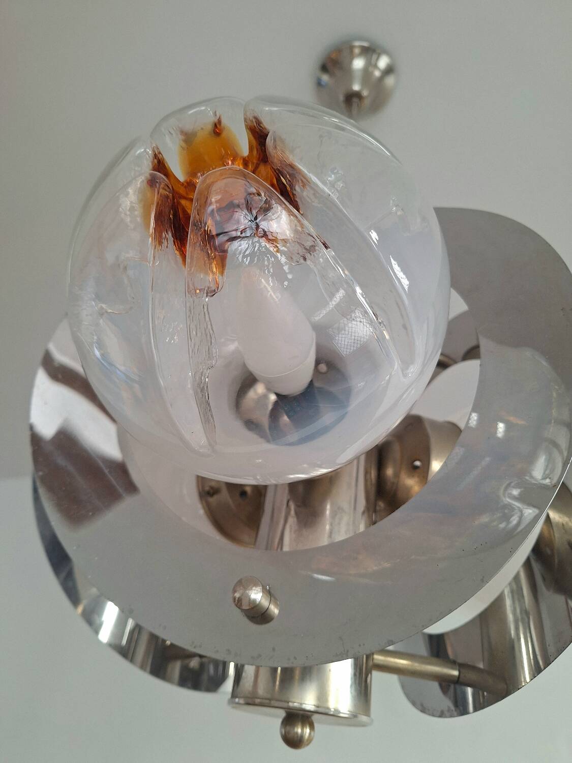 Vintage Mazzega chandelier in Murano glass, designer pendant light