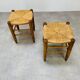Pair of straw and wood stools, 1960s, neo-rustic style.
