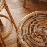 Paire de tabourets de bar  Louis Sognot en rotin 1950