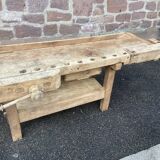Industrial table carpenter's workbench in raw natural wood vintage bohemian