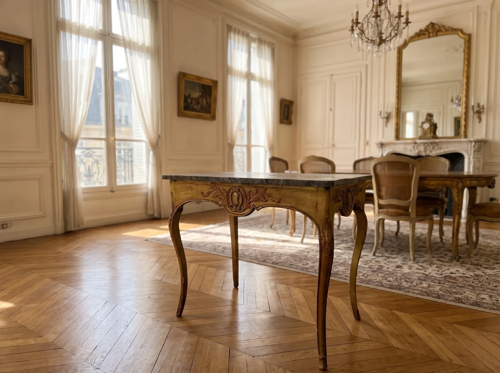 Table en bois doré style Louis XV du XIXe 