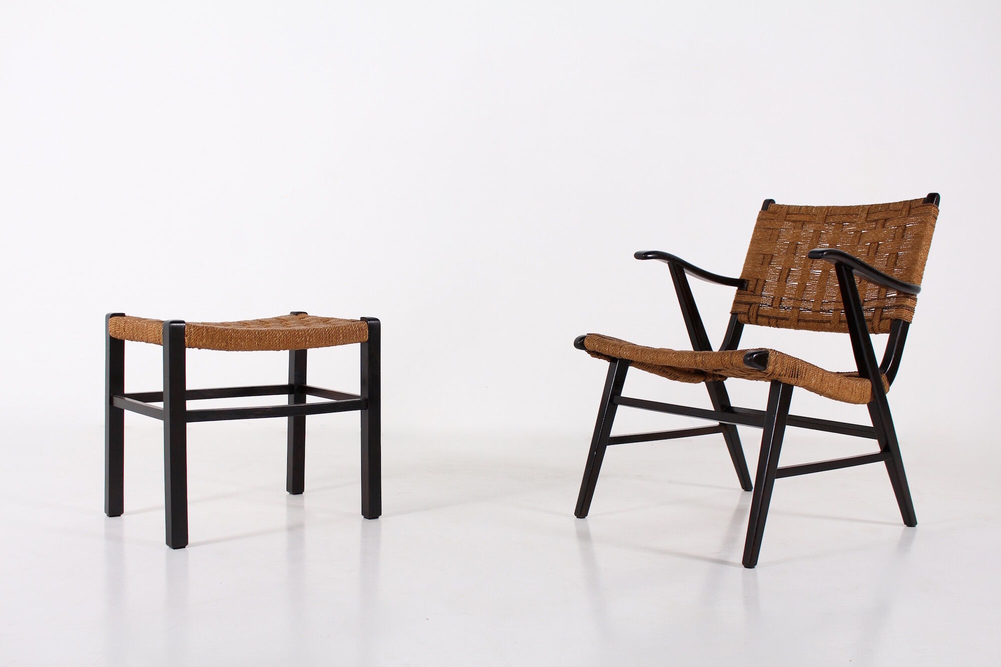 Fauteuil et son ottoman en corde tressée