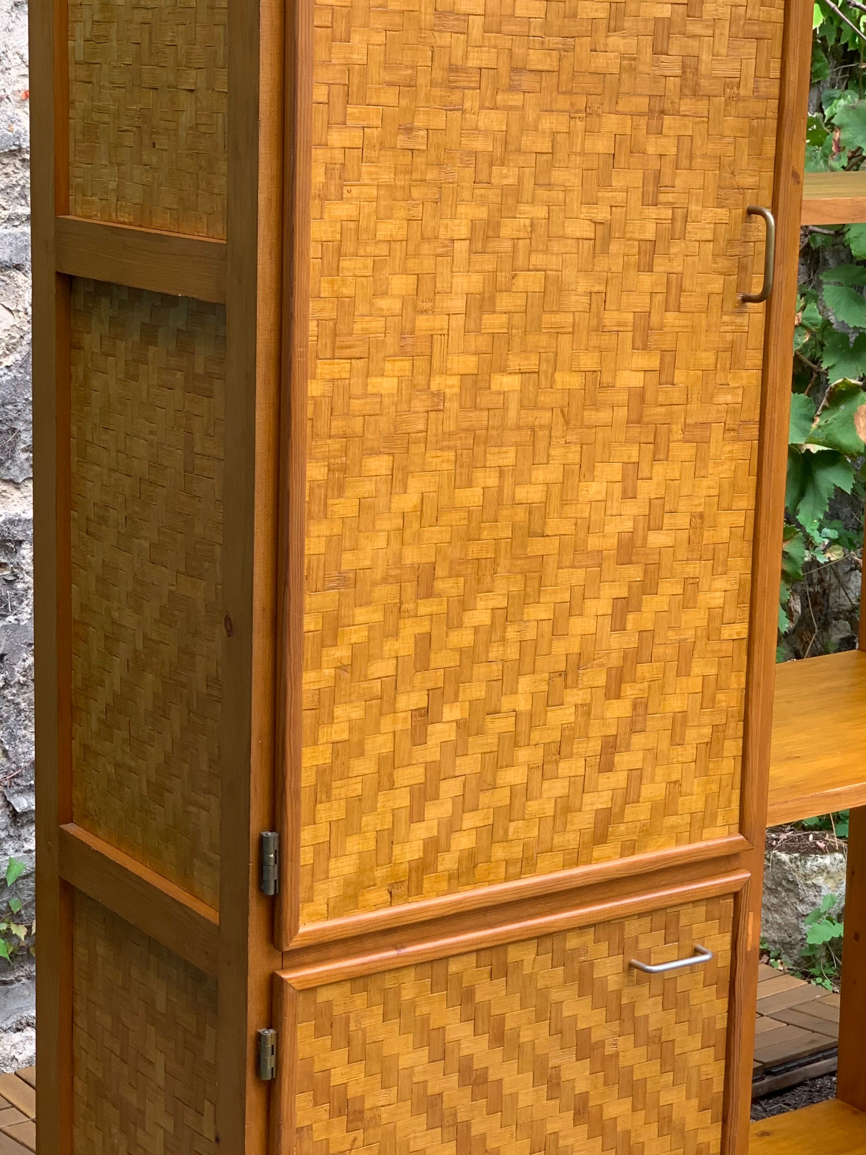 Bamboo cabinet woven and modular pine vintage 1960