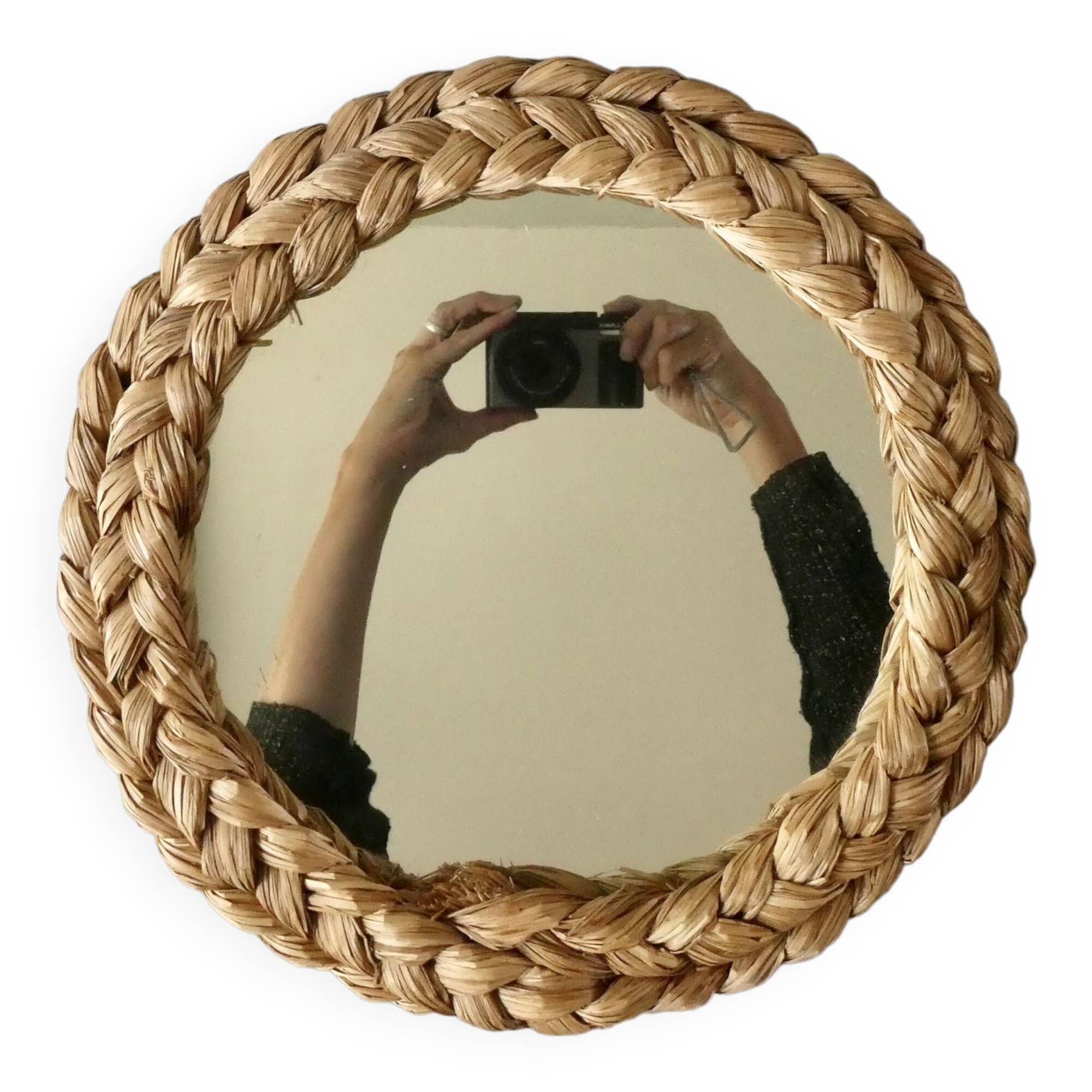 Mirror in braided natural material 70s 33cm