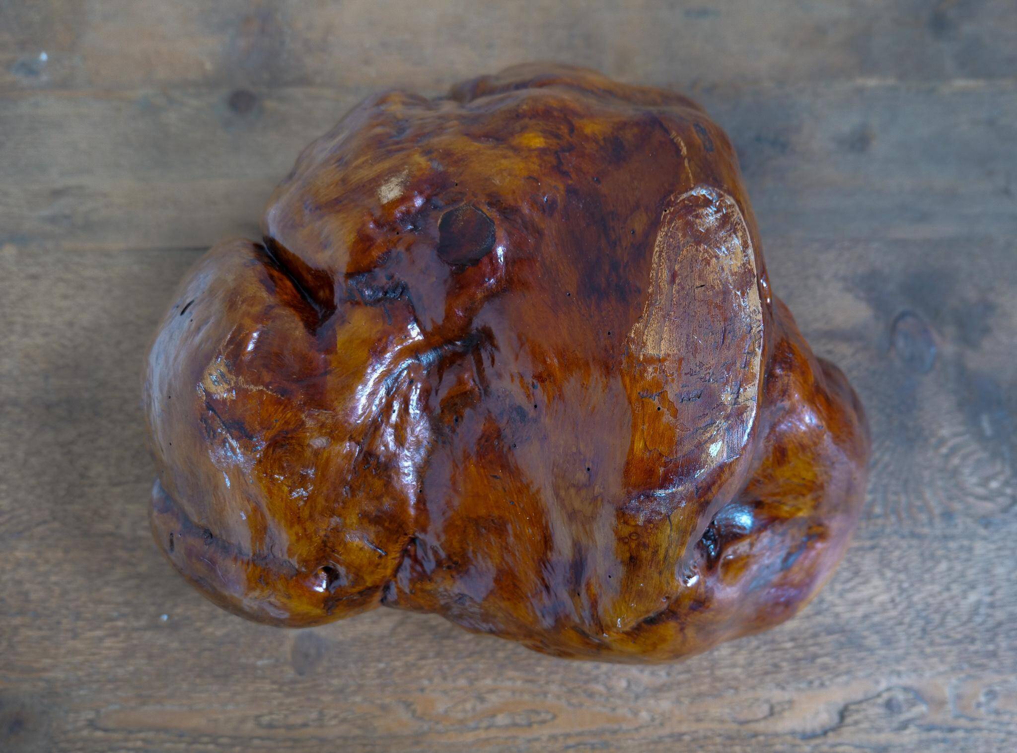 Swedish popular art Very large bowl in dark and curly birch, 1960s