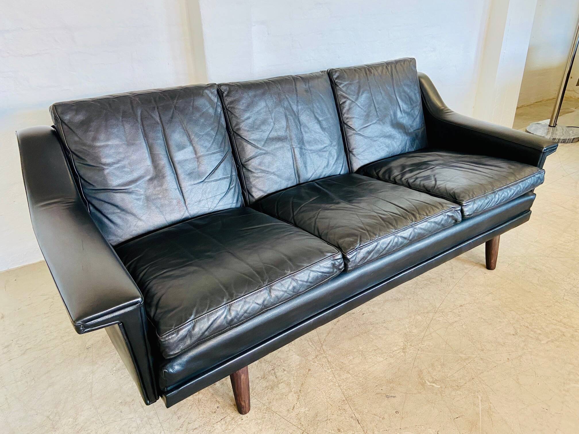 Vintage Danish Mid-Century Georg Thams 3-Seater Sofa in Black Leather, 1960