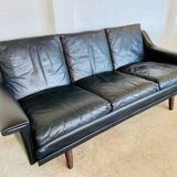 Vintage Danish Mid-Century Georg Thams 3-Seater Sofa in Black Leather, 1960
