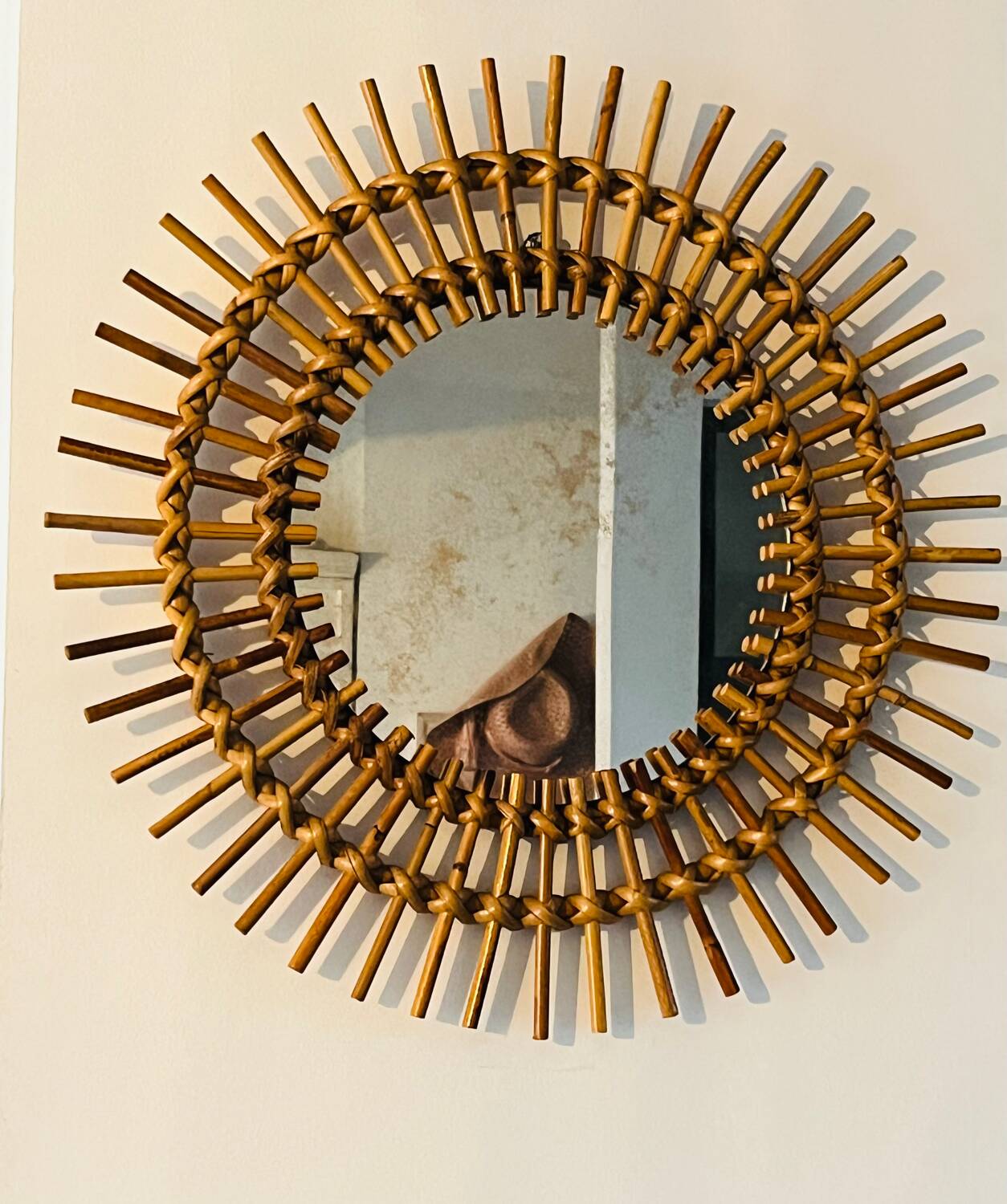Authentic rattan sun mirror 60s