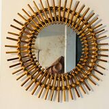 Miroir soleil en rotin authentique 60s