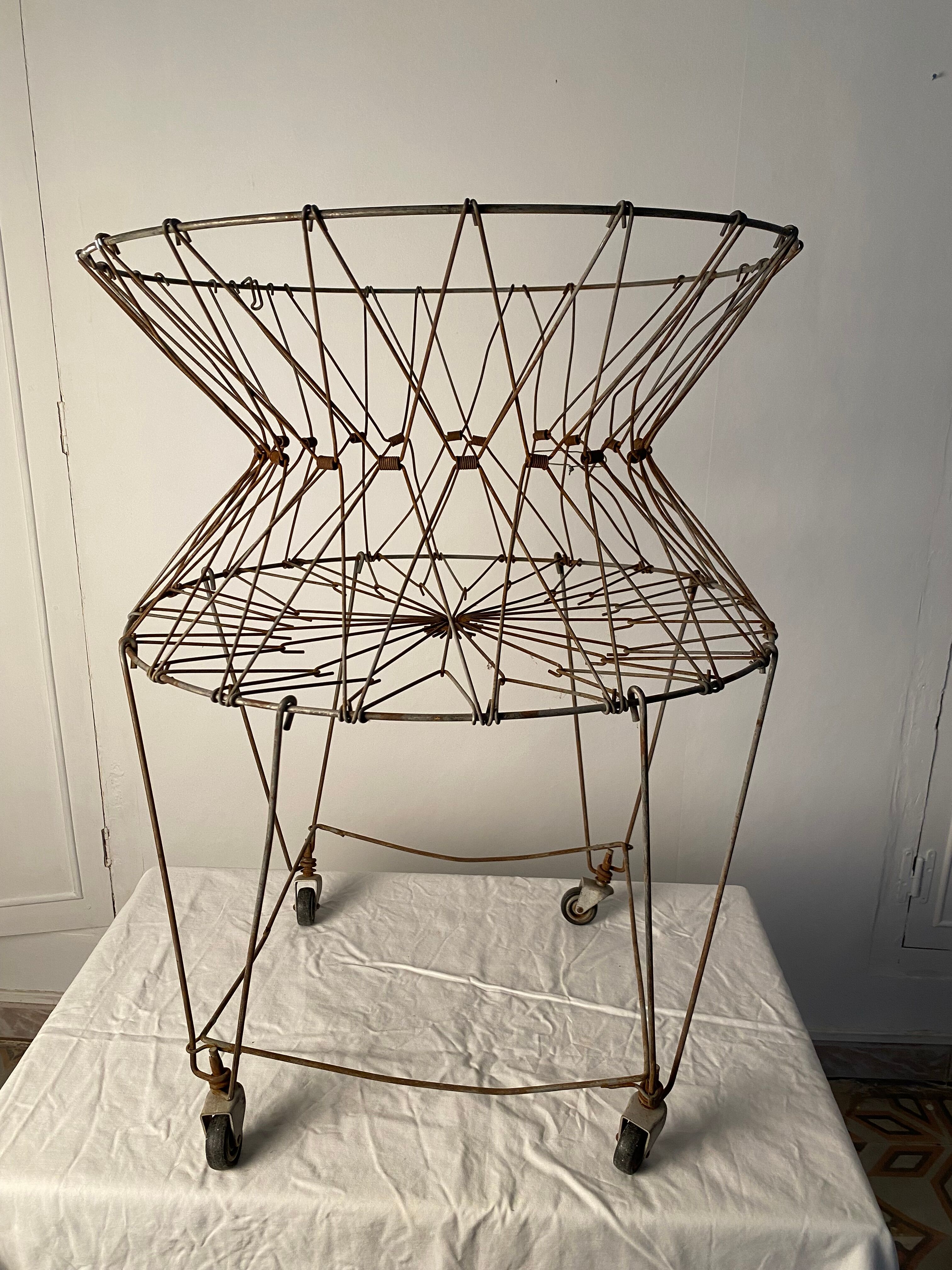 Old vintage foldable laundry basket