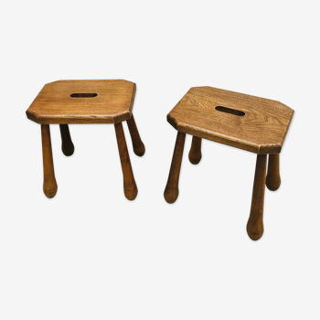 Pair of vintage beech farm stools