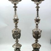 Pair of silver-plated bronze candlesticks in the Empire style, early 19th century, height 70 cm