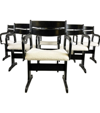 Chaises de salle à manger en bois noir du milieu du siècle, années 1970