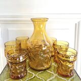 7 amber glasses and carafe Italy 70s