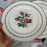 6 assiettes plates anciennes Moulin des Loups fleurs et contour doré