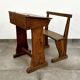 Solid oak school desk - mid-20th century - freestanding bench