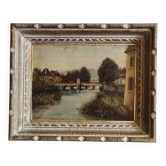 Peinture de paysage, ancienne huile sur carton encadrée signée GILLET.