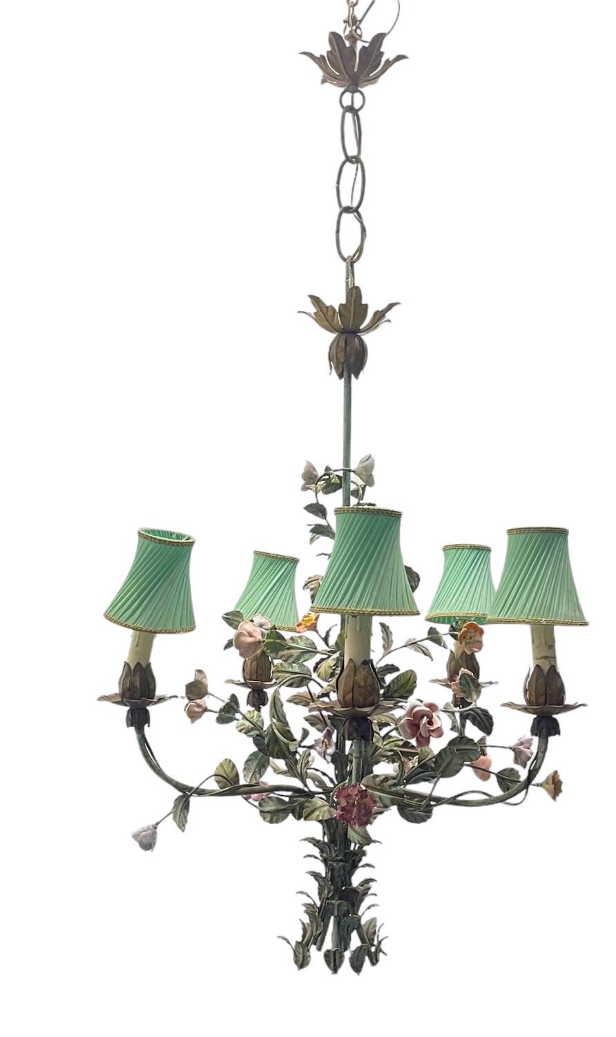 Vintage Tole Ceramic Flower Chandelier 1950’s