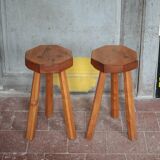Paire de Tabouret vintage , tabouret bois octogonal , tabouret tripode