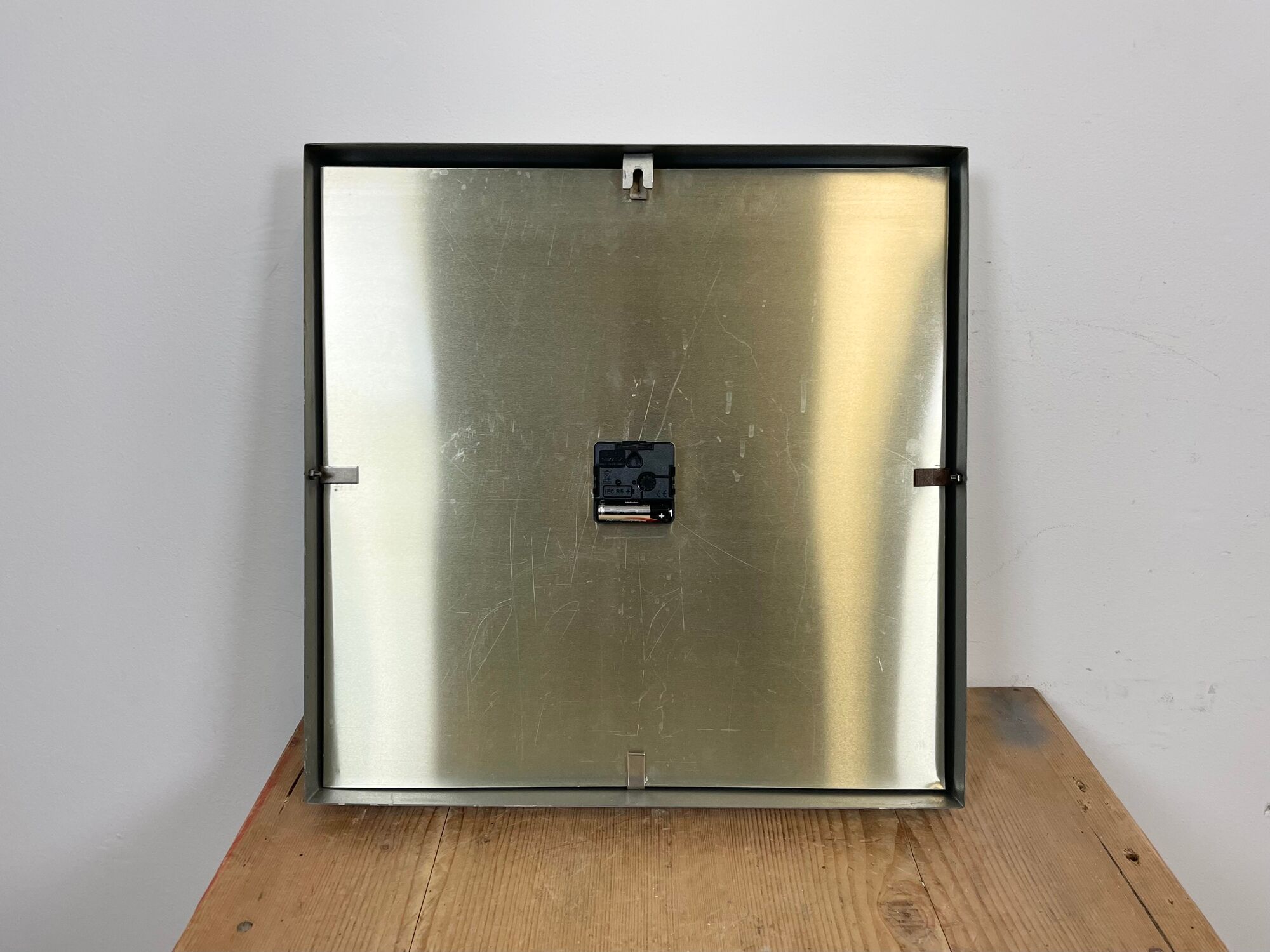 Dark grey square wall clock from pragotron, 1960s