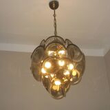 Vistosi chandelier with 28 faceted amber glass discs, Italy 1960s