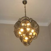 Vistosi chandelier with 28 faceted amber glass discs, Italy 1960s