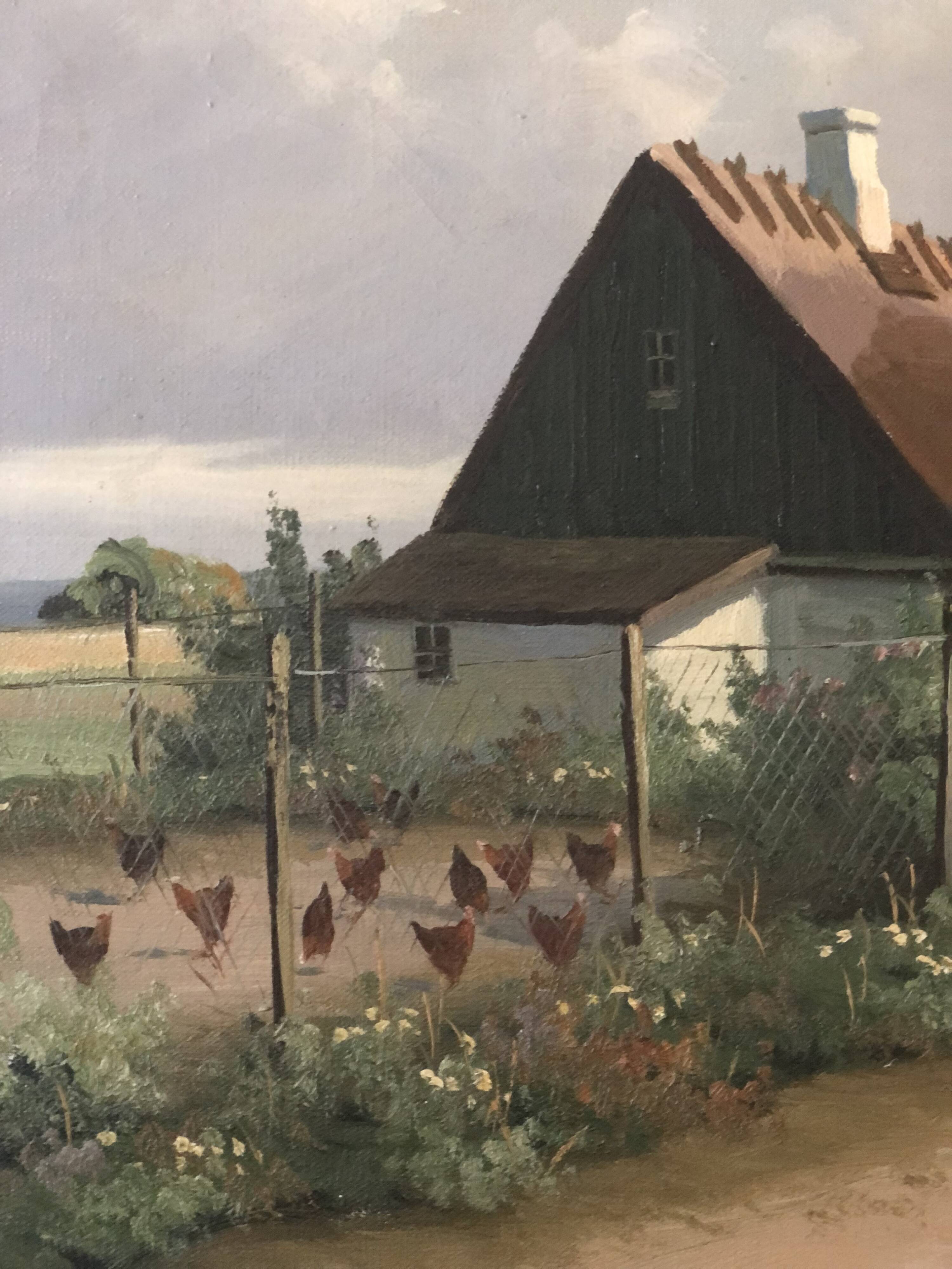 Large Vintage Countryside Cottage Original Oil Painting,circa 1940