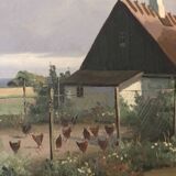 Large Vintage Countryside Cottage Original Oil Painting,circa 1940