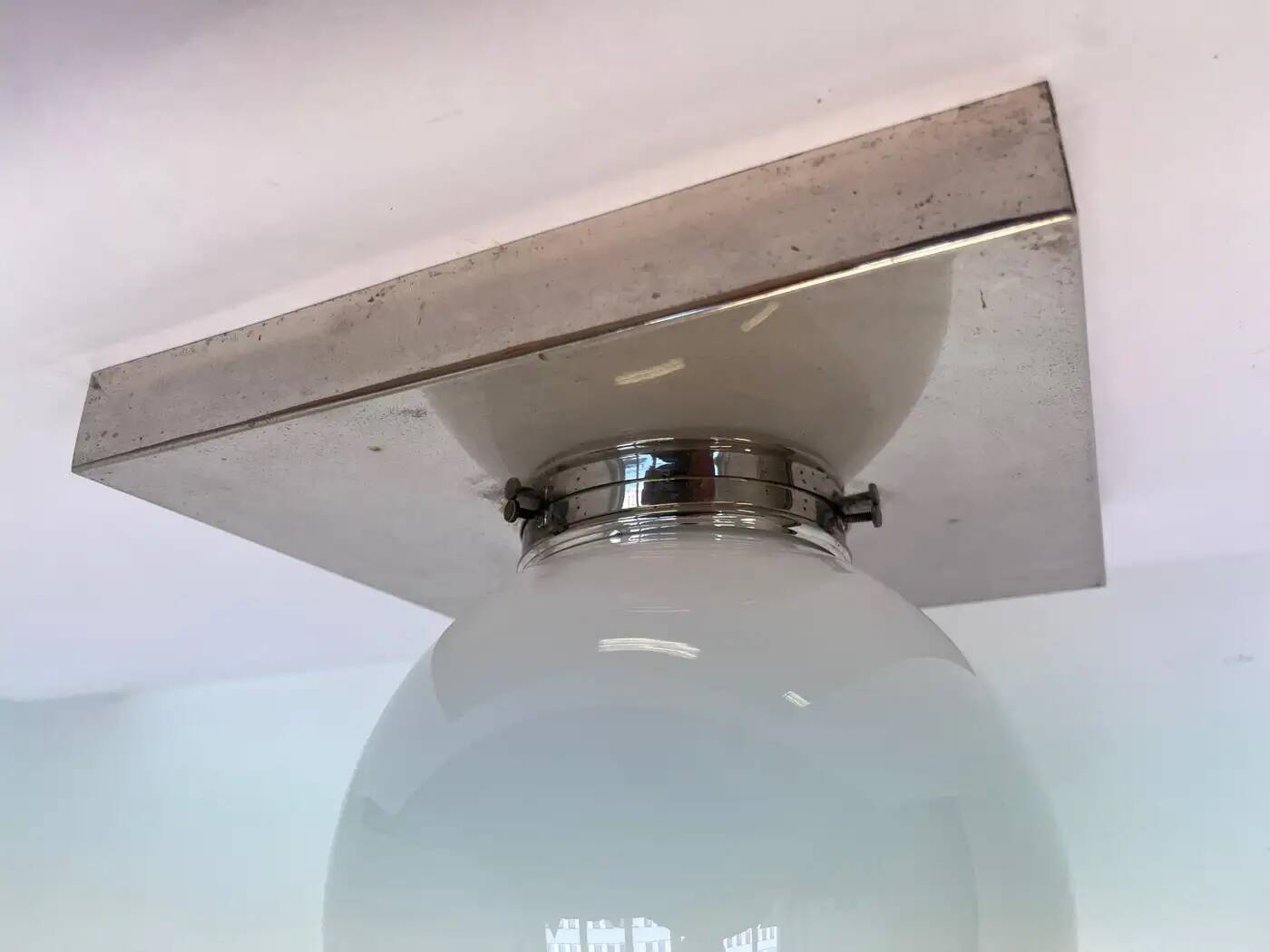 Plafonnier Bauhaus en chrome et verre / encastré, années 1930