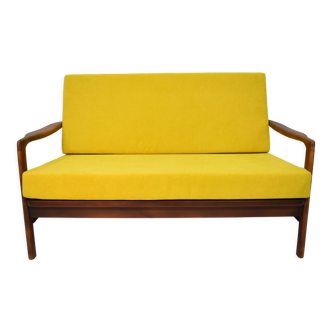 Restored yellow two-seater sofa, scandinavian, 1960