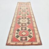 4x12 Coral Red & Beige Vintage Runner Rug,106x375 Cm