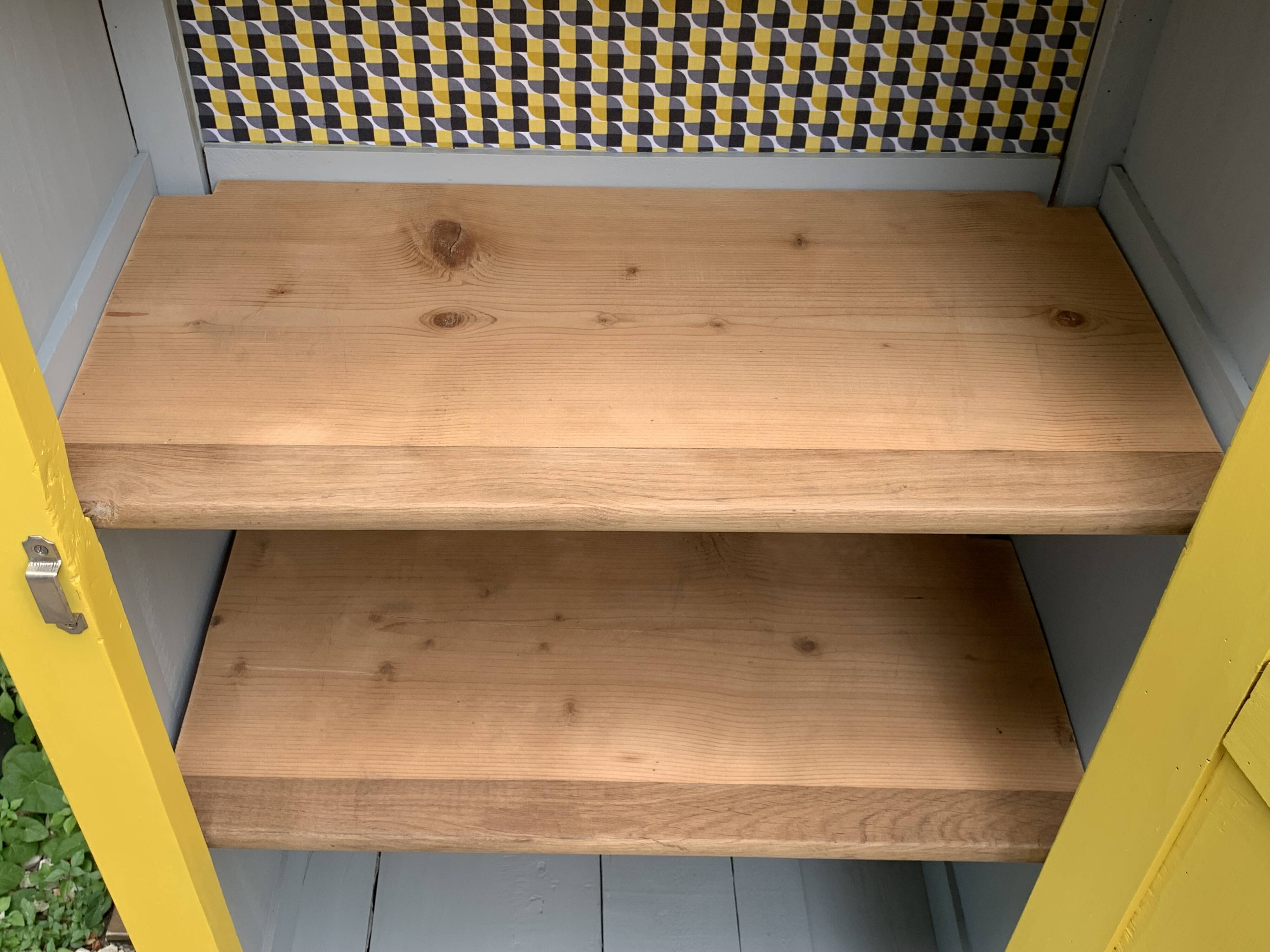 Antique powder yellow Parisian bonnetière wardrobe.