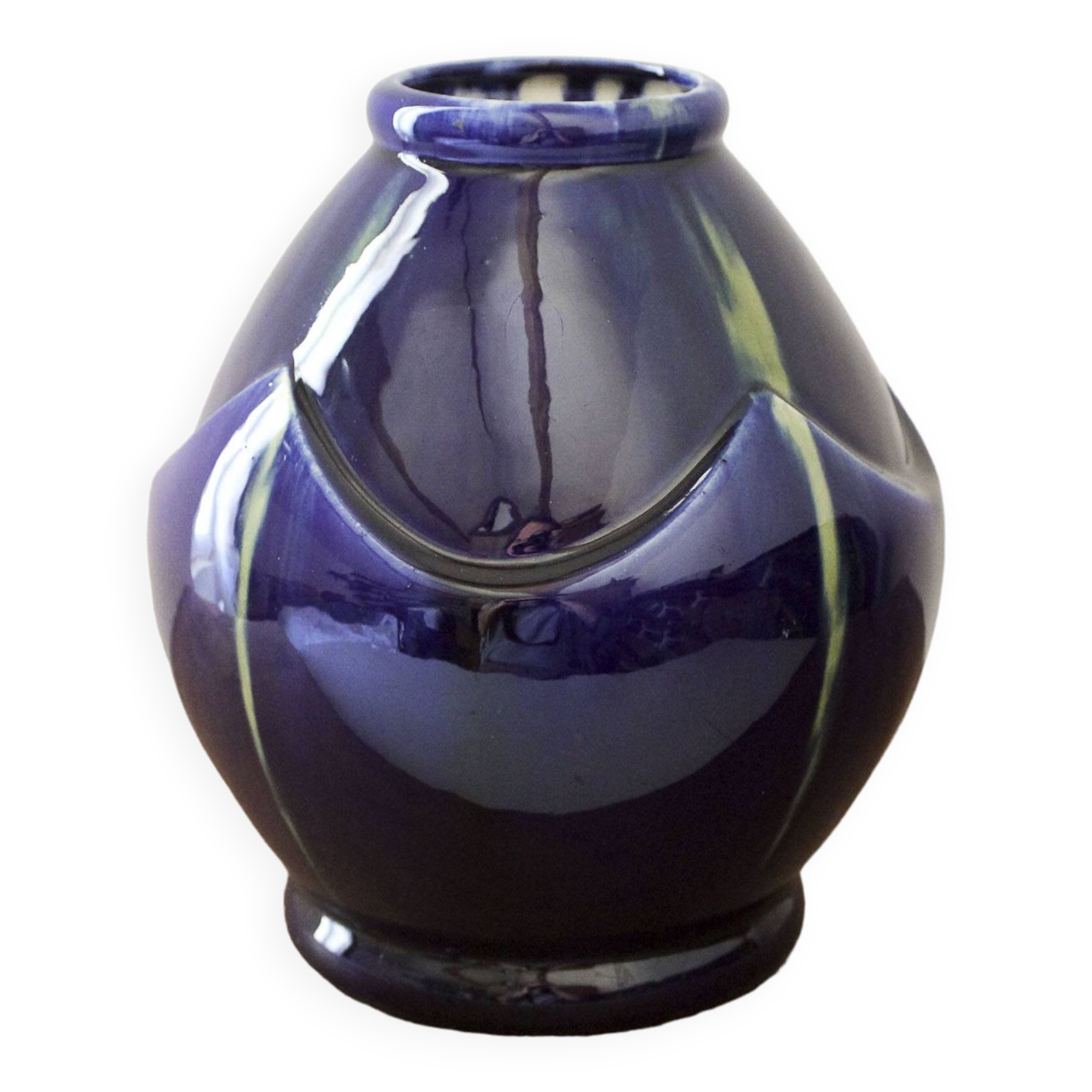 Art Deco vase in midnight blue glazed ceramic